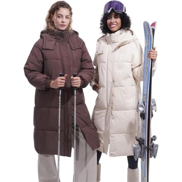 Long Puffer Jacket for Women, Coffee - Picture 4 of 6